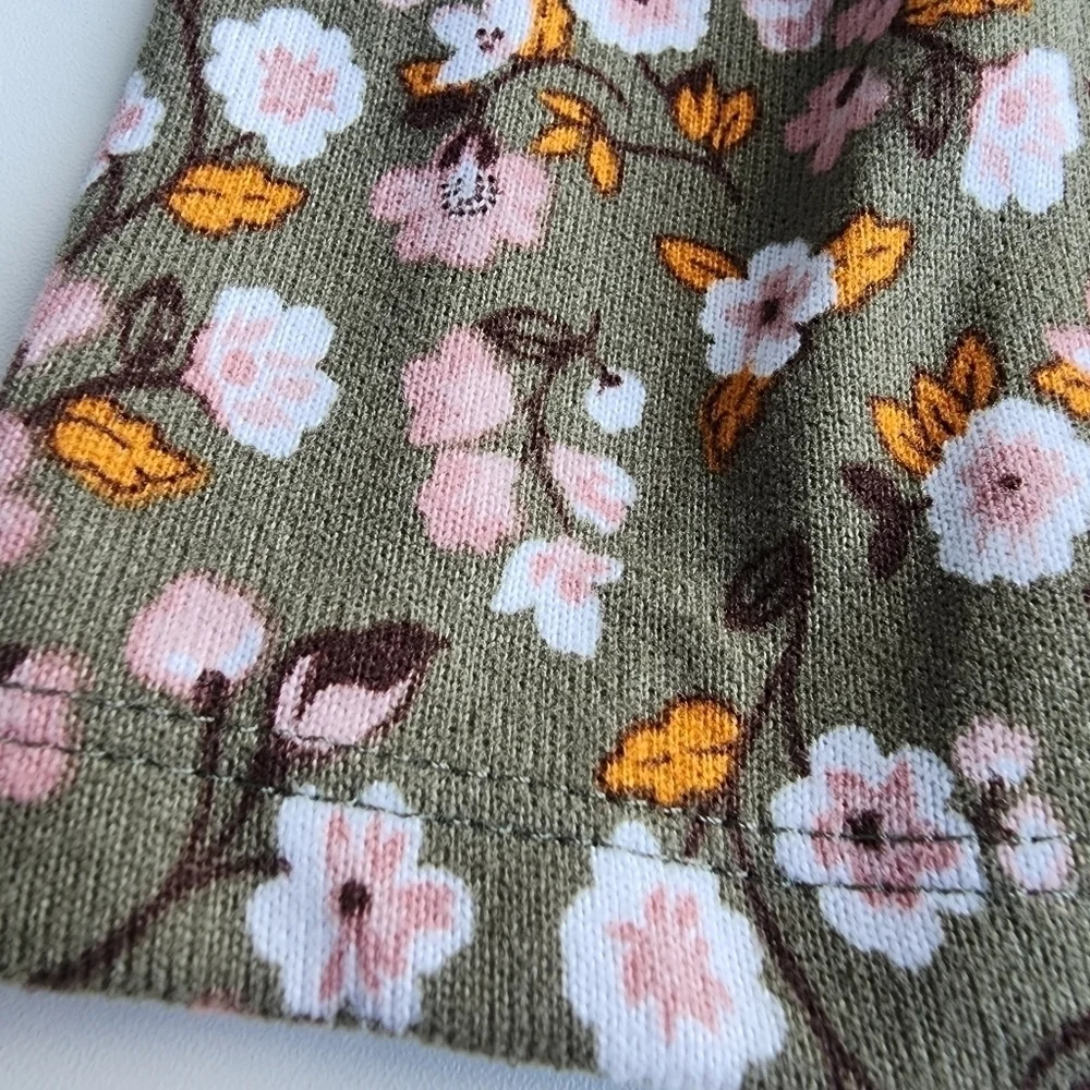 Little Lass Green and Pink Casual Dress with Short Sleeves and Crew Neck